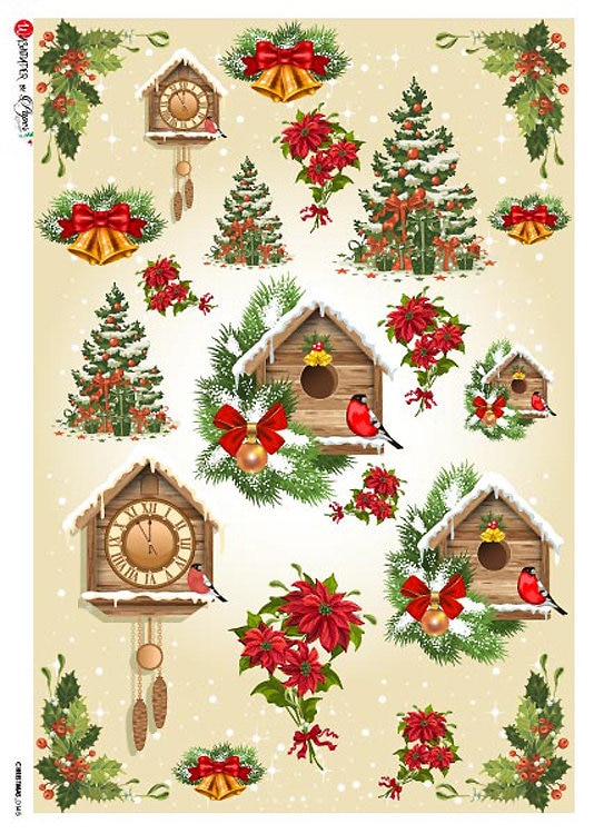 From Italy 2 Sheets Italian Rice Paper Decoupage Christmas Clocks and ...