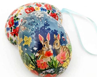 From England Tin Metal Easter Egg Box Peter Rabbit in the Garden