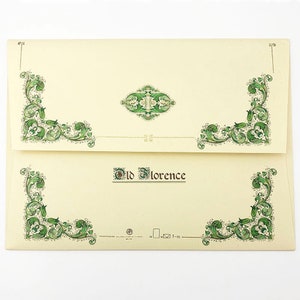 Italian Stationery Letter Writing Set in Portfolio ~ 10 sheets + 10 envelopes ~ Green Florentine Design Italy Paper CTL-V09