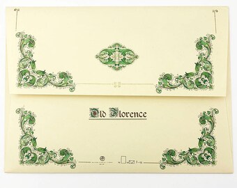 italian letter paper Italian Stationery Letter Writing Set in Portfolio ~ 10 sheets + 10 envelopes ~ Green Florentine Design Italy Paper CTL-V09
