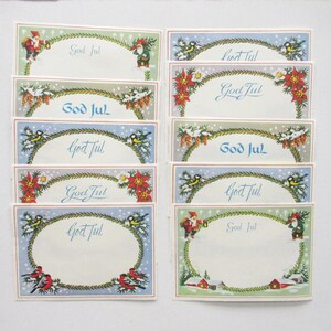 Vintage Sweden 10 God Jul Christmas 1960s Large Gummed Labels Stickers Assorted Designs