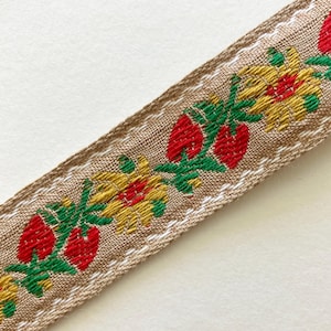 4 Yards Vintage Japan Trim Jacquard Ribbon Earth Tones Edelweiss Berries Floral FL16