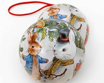 From England Tin Metal Easter Egg Box Peter Rabbit in the Garden