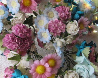 8 Mixed Bouquets Paper And Fabric Flowers Sampler #Z