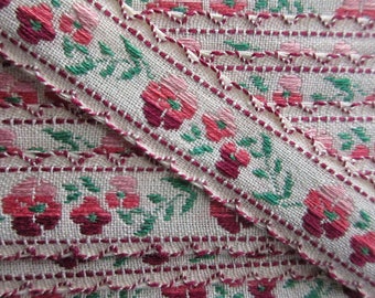 Vintage Japan 3 Yards Scalloped Edging Floral Jacquard Trim Ribbon 9/16" Wide RV83