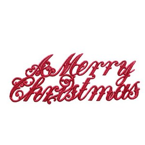 May include: A red embroidered patch with the text "A Merry Christmas" in a decorative script font.