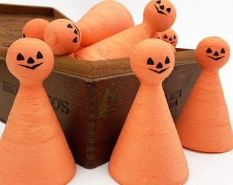 4 Extra Large Czech Spun Cotton Pumpkin Jack-O-Lantern Figures in Orange ~ 4" Tall SC137