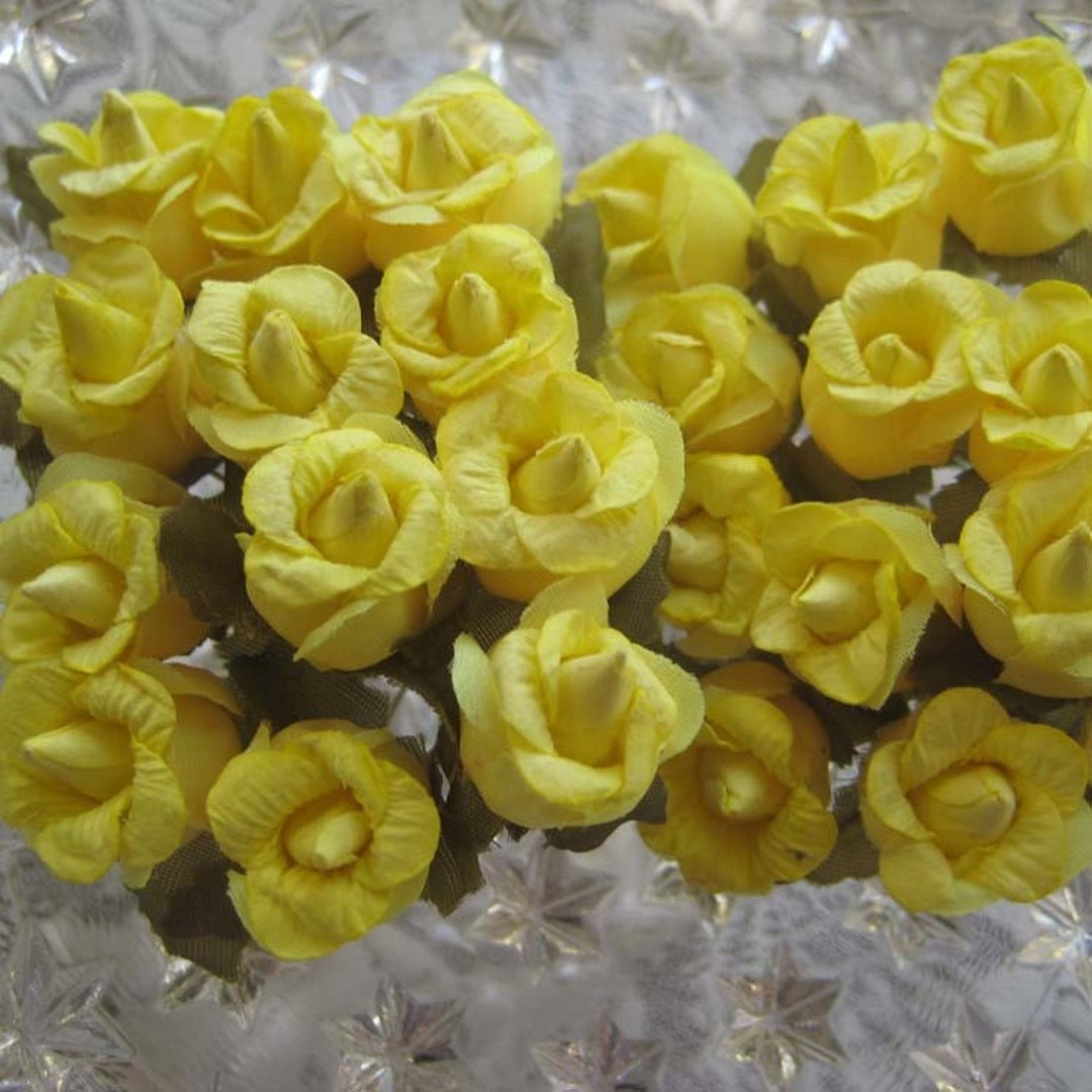 144 Yellow Paper Roses Handmade Flowers Millinery Sweet Rose 12 Bundles