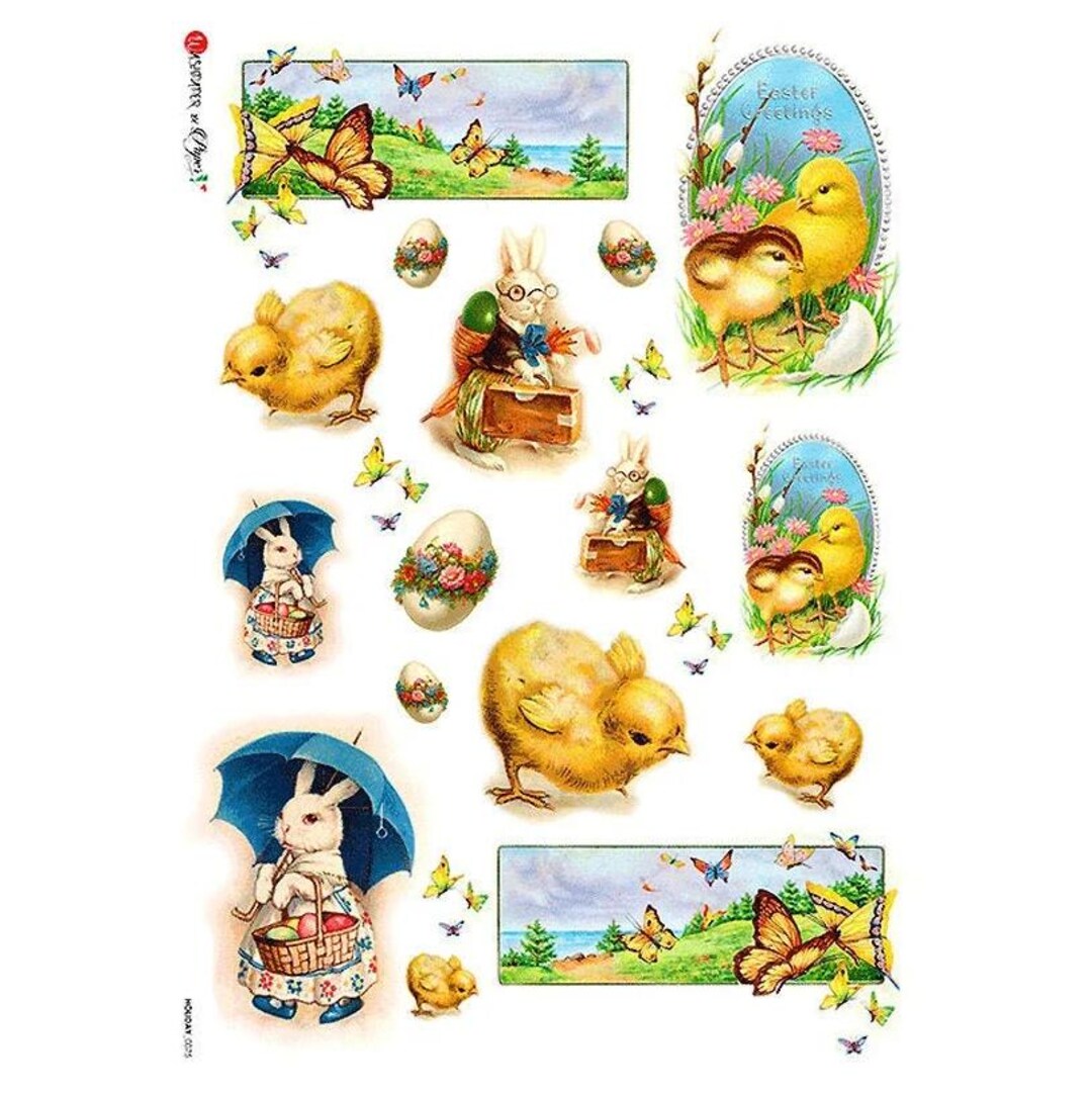 From Italy 2 Sheets Italian Rice Paper Decoupage Easter Chicks Rabbits ...