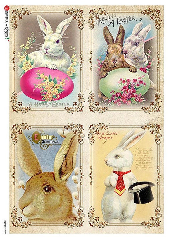 Rabbits and Tea for Decoupage Scrapbooking Sheet of Rice Paper