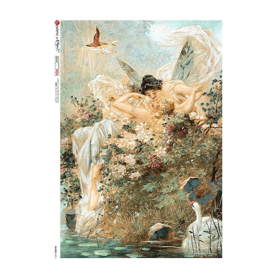 Pink Swan Rice Paper From Italy 2 Sheets Italian Rice Paper Decoupage Fairies and Swan RCP ...