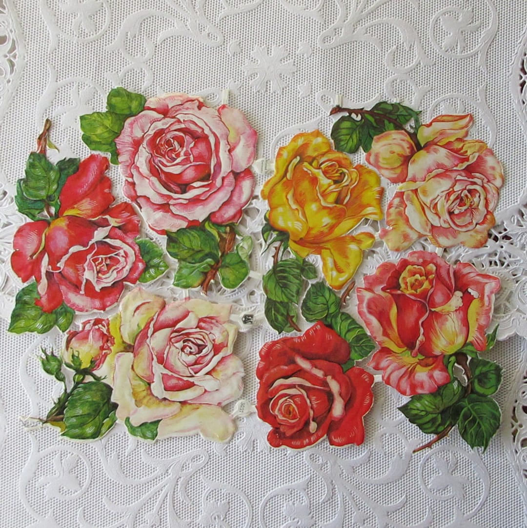 Vintage EAS Germany Die Cut Paper Scraps Jumbo Roses Rose Scrap EAS