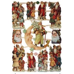 Glittered Scraps Christmas Germany Die Cut Santas And Moon  G7314G