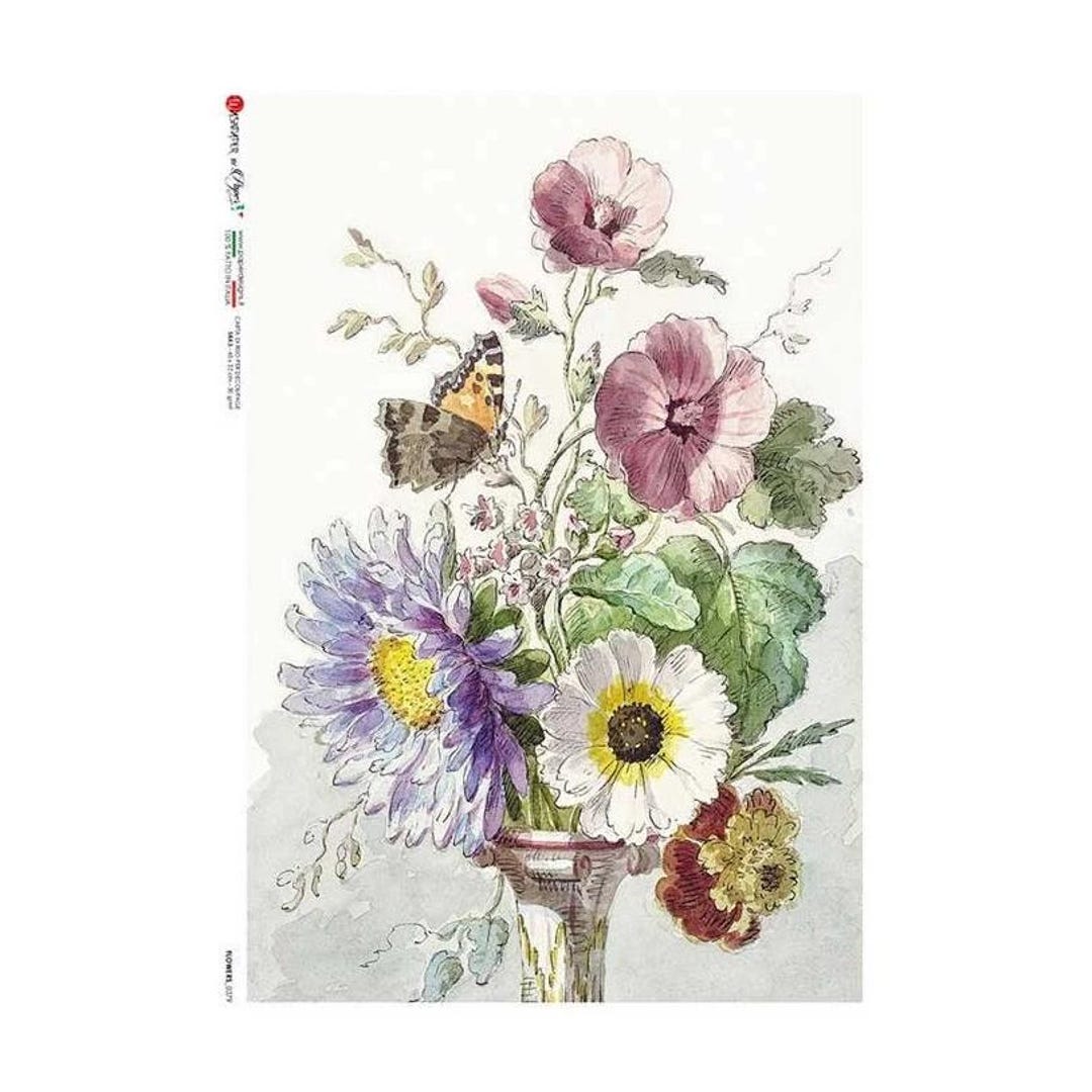 From Italy 2 Sheets Italian Rice Paper Decoupage Sheet Mixed Flowers ...