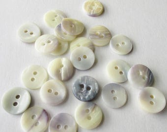 Set Of 24 Natural Shell Round Buttons Mother Of Pearl Nacre 3/8"  HS9