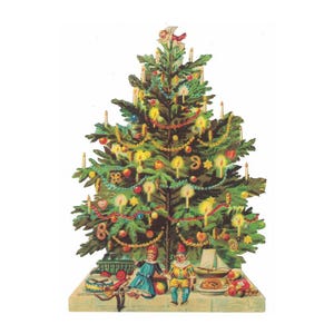 2 Germany Large Lithographed Die Cut Paper Scraps Victorian Christmas Trees  5050 x2