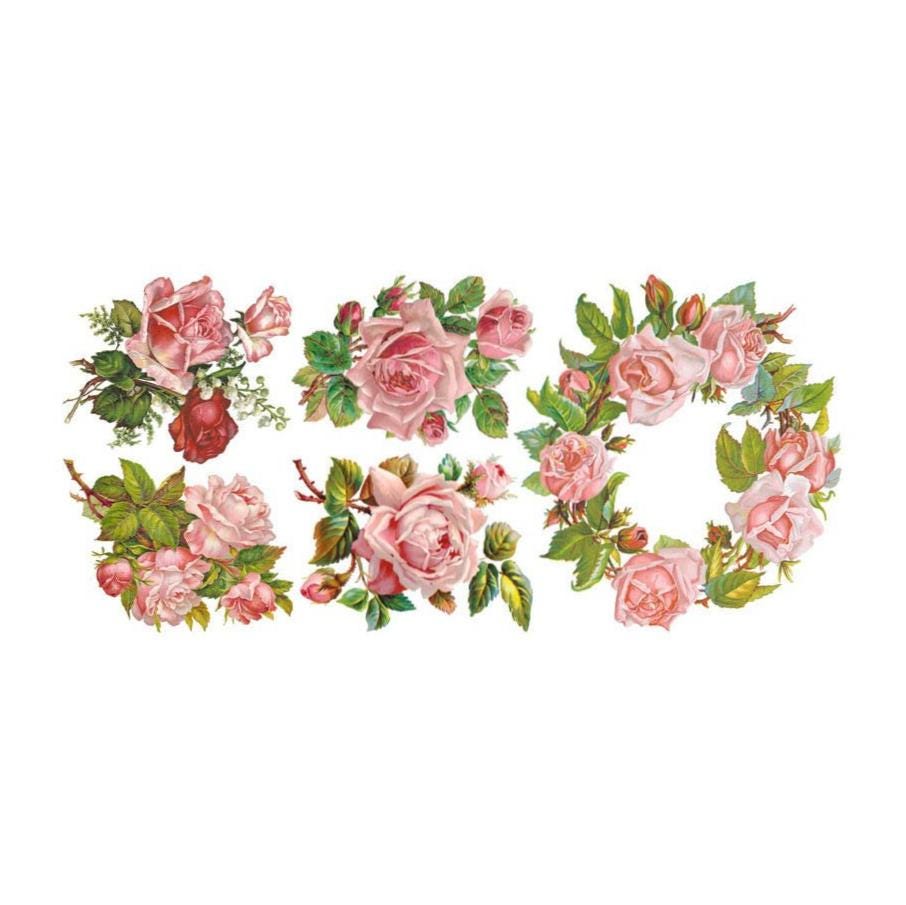 3 Sheets Self Adhesive Pink Roses Stickers Each Sheet 3-3/4