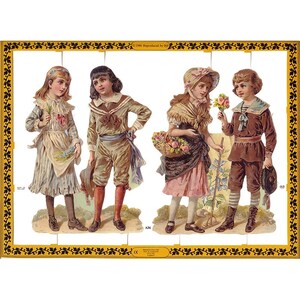 England Vintage Victorian Boys And Girls Double Sheet Lithographed Die Cut Paper Scraps MLP A36 Out Of Print
