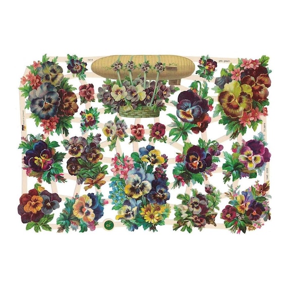 From Germany Paper Die Cut Scraps Pansies Pansy Bouquets 7414