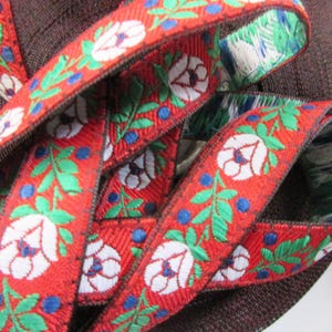 4 Yards Czech Woven Fabric Traditional Folkloric Trim Jacquard Ribbon 3/4" Wide Red  CFT004R
