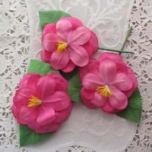 4 Czech Republic Fabric Millinery Flowers Flower Pink Camellias x4