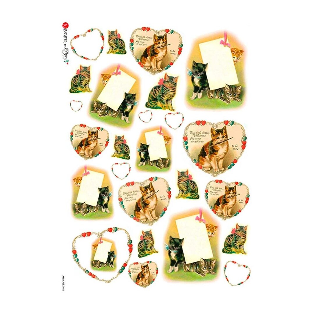 From Italy 2 Sheets Italian Rice Paper Decoupage Cats Valentine Hearts ...