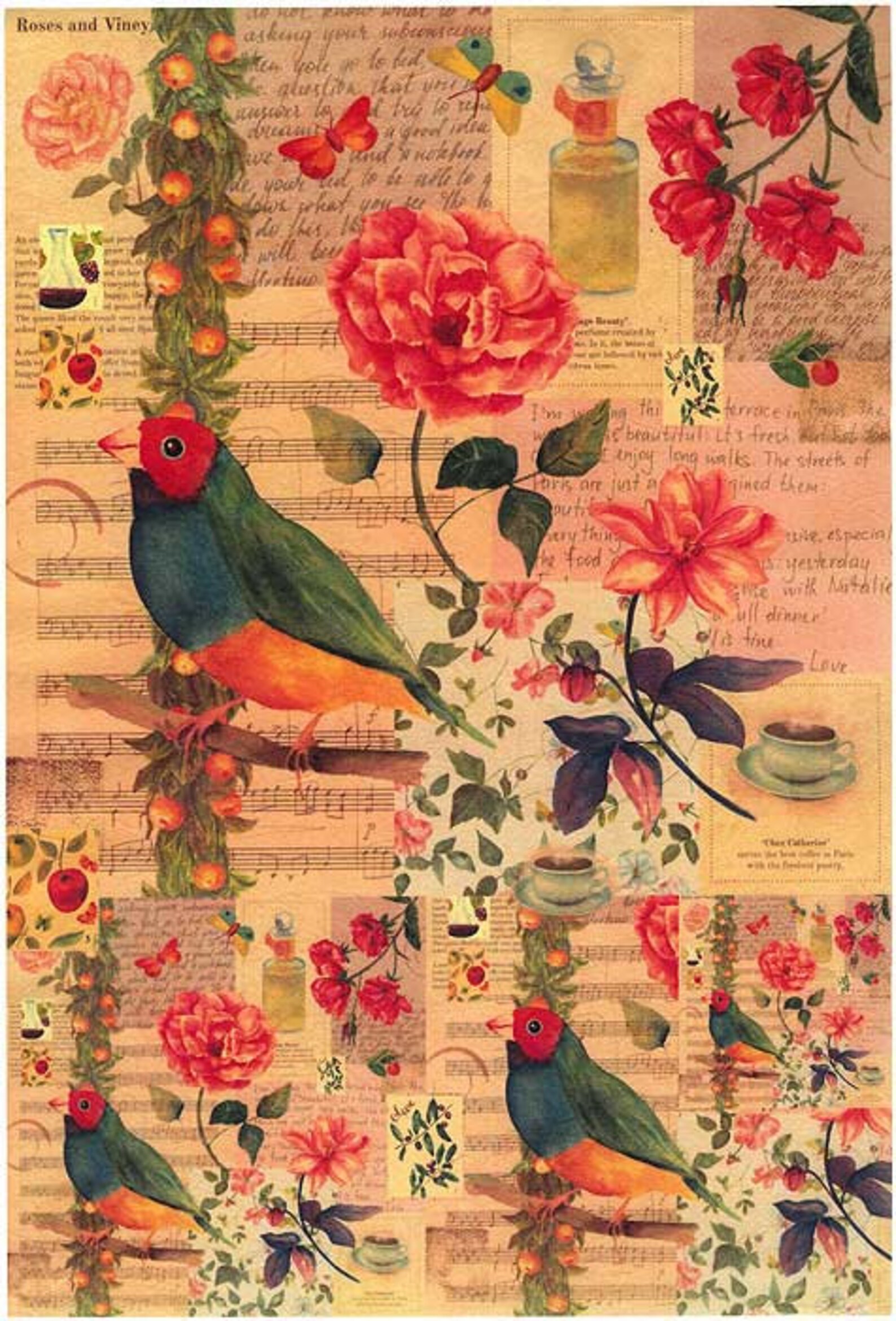 From Italy 2 Sheets Italian Rice Paper Decoupage Bird and Flowers RCP ...