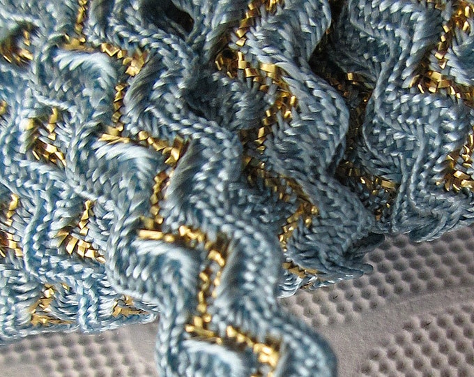 4 Yards Vintage Fancy Gold Metallic and Pale Blue Rayon Ric Rac Rick ...