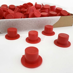 10 Red Plastic Snowman Hats ~ 5/8&quot; tall x 1-1/8&quot; Across Brim Top Hat HAT-04-R