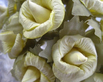 72  Pale Yellow Paper Flowers Millinery Blossoms ~ 6 Bundles