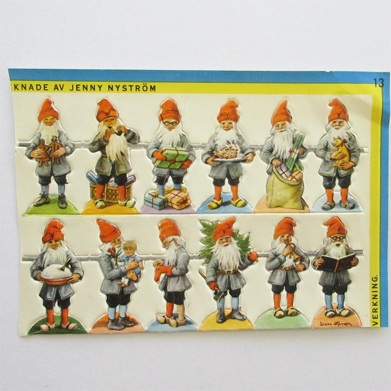 12 Sweden Vintage Christmas Gnome Tomte Scraps Die Cut Paper Scrap