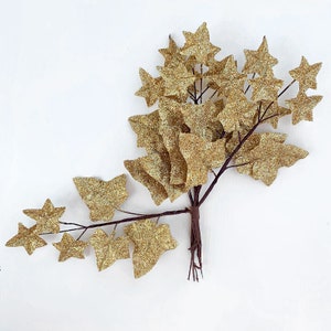 Austria 6 Gold Glitter Ivy Branches Millinery Leaves 7-1/2 Long NAL-A78 image 2