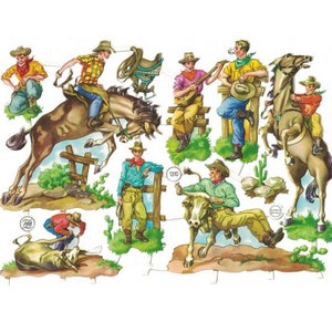 Vintage Germany Paper Scraps Lithographed Die Cut Cowboys Ranchers  PZB 1310