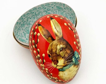 New 6” Germany Paper Mache Easter Egg Box Peter Rabbit Beatrix