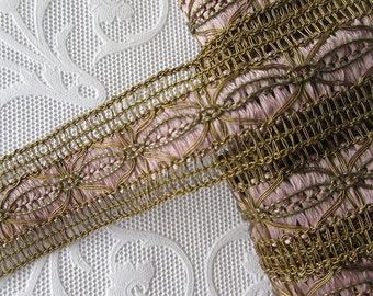 2 Yards Vintage Very Fancy Metallic Dusty Rose Woven Sewing Trim Ribbon Old Store Stock VT78