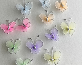 12 Old Fashioned Net Butterflies Mesh Butterfly Colorful CZ