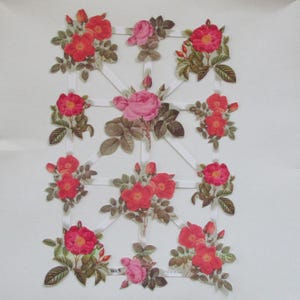 Vintage Holland Paper Scrap Red Pink Flowers Lithographed Die Cut Gold Stamped Scraps OH-16