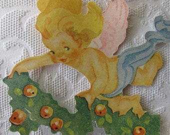 Vintage Denmark Circa 1950s Paper 5 Die Cuts Christmas Assorted Angels Old Store Stock Paper Ephemera