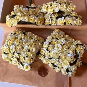 144 Petite Yellow Mix Roses Paper Millinery Flowers Handmade Blossoms ~ 12 Bundles #E