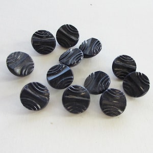 12 Vintage Czech Glass Very Dark Blue Art Deco Buttons Czechoslovakia B-75
