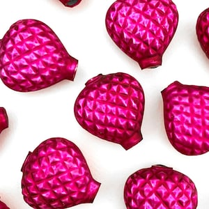 1 Czech Large Matte Hot Pink Quilted Heart Blown Glass Garland Bead ~ 1-1/2&quot; GB580HP