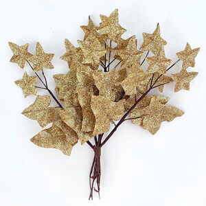 Austria 6 Gold Glitter Ivy Branches Millinery Leaves 7-1/2 Long NAL-A78 image 3