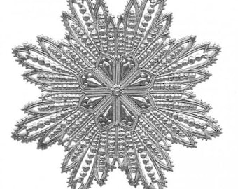 2 Dresden Trim Large Silver Snowflakes Medallion Paper Foil Germany Die Cut Christmas DF8020S x2