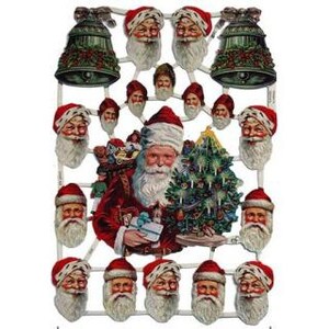 Germany Glittered Scraps Lithographed Die Cuts Victorian Santas Christmas  G7220G