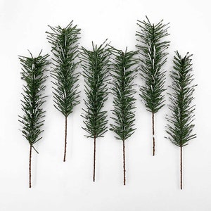 Austria 6 Large Paper Pine Sprigs Feather Tree Crafting Snowy Millinery Leaves NAL-P-14