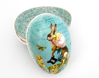 New Peter Rabbit 4-1/2” Germany Papier Paper Mache Easter Egg Box