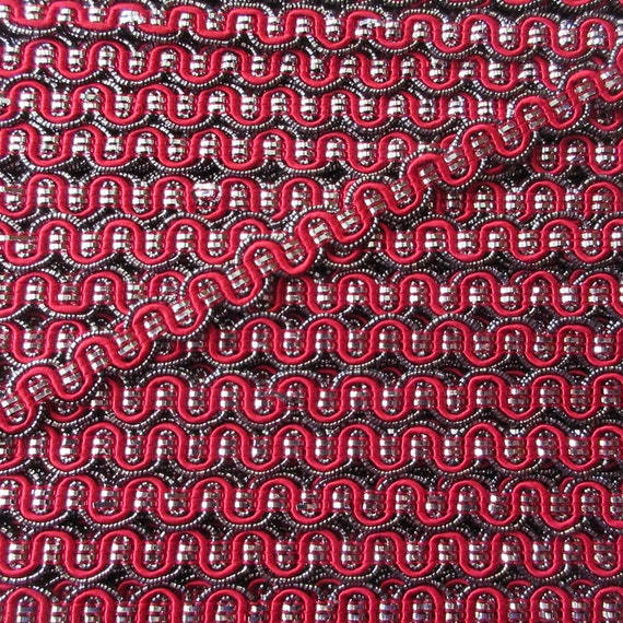 4-5/8 Yards Fancy Metallic Silver and Red Trim Ribbon Narrow 3/8