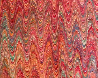 From Italy Hand Marbled Paper Combed Pattern in Reds And Multi ~ Berretti Marbled Arts Italian IPMB-TNP-905