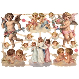 Germany Paper Scraps Lithographed Die Cut Victorian Angels  7387