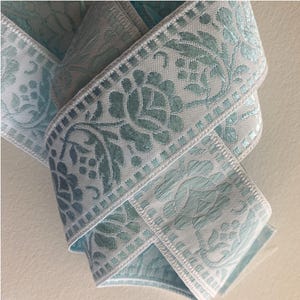 2-1/4 Yards Czech Woven Blue on White Jacquard Fancy Floral Trim